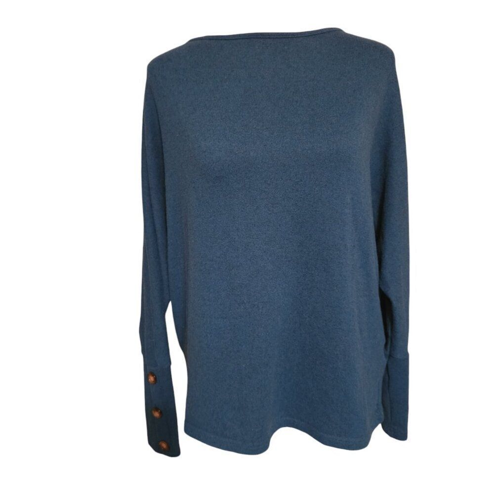 Shein Dark Teal Sweater w/ Button Sleeve Detail, Size Medium
